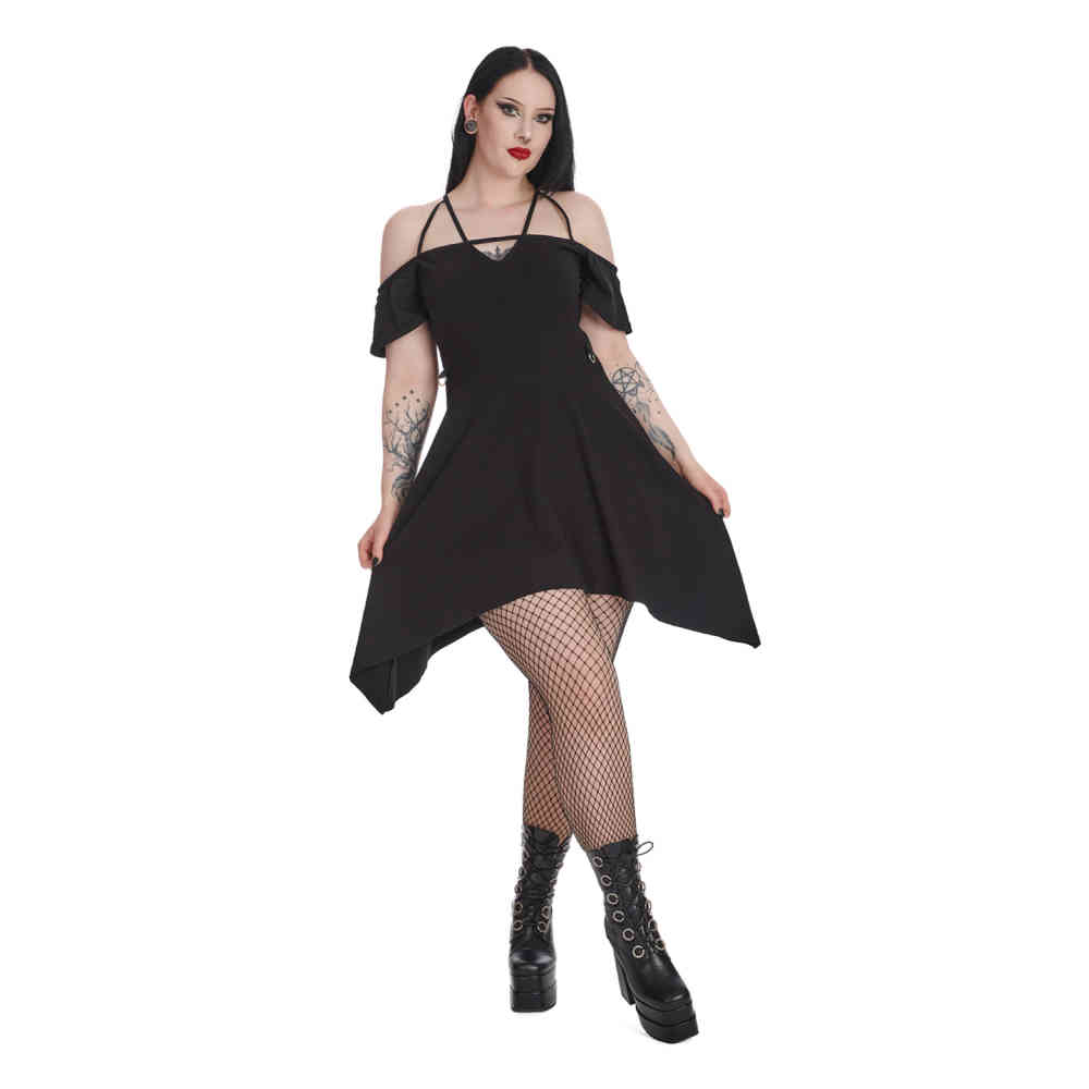 Banned - Witching Your Thoughts Off Shoulder Kurzes Kleid - Schwarz